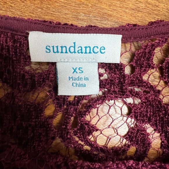 Sundance‎ Blouse Top Womens XS Burgundy Velvet Lace Sheer Floral Long Sleeve - Picture 8 of 9